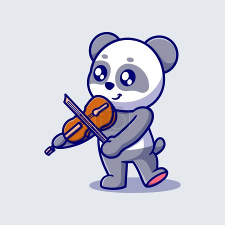 Téléchargez les illustrations : Vecteur gratuit mignon panda jouer au violon illustration icône de dessin animé. animal icône concept isolé. style dessin animé plat - en licence libre de droit