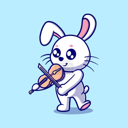Illustration for Free vector cute bunny playing violin cartoon icon illustration. animal icon concept isolated. flat cartoon style - Royalty Free Image