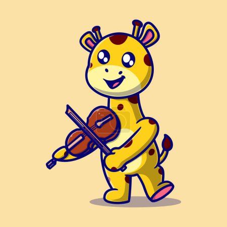 Illustration for Free vector cute giraffe playing violin cartoon icon illustration. animal icon concept isolated. flat cartoon style - Royalty Free Image