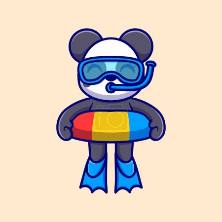 Illustration for Cute diving panda Cartoon Vector Icon Illustration. Animal Icon Concept Isolated Premium Vector. Flat Cartoon Style - Royalty Free Image