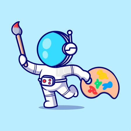 Illustration for Cute astronaut artist Cartoon Vector Icon Illustration. Animal Icon Concept Isolated Premium Vector. Flat Cartoon Style - Royalty Free Image