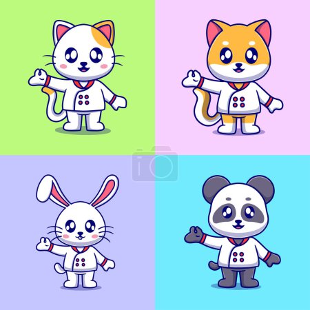 Illustration for Vector cute chef animal cartoon vector icon illustration. animal icon concept isolated - Royalty Free Image
