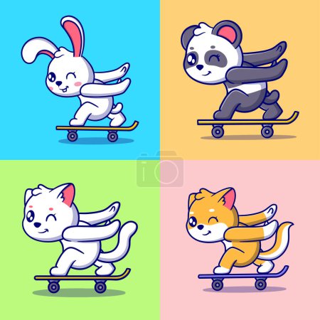 Illustration for Vector cute animal playing skateboard cartoon vector icon illustration. animal icon concept isolated - Royalty Free Image