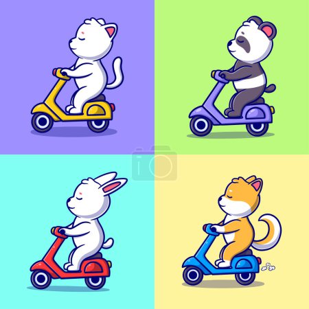 Illustration for Free vector cute animal riding scooter cartoon vector icon illustration. animal icon concept isolated - Royalty Free Image
