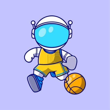 Illustration for Cute astronaut playing basketball icon illustration. the flat design concept for sport - Royalty Free Image