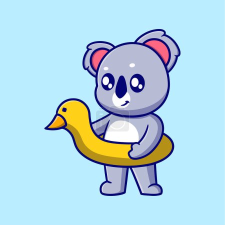 Téléchargez les illustrations : Mignon koala avec illustration d'icône de dessin animé bouée de sauvetage. concept de design plat pour les vacances - en licence libre de droit