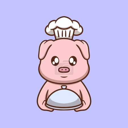 Illustration for Cute Chef Pig Cartoon Vector Icon Illustration. Animal Nature Icon Concept Isolated Premium Vector. Flat Cartoon Style - Royalty Free Image