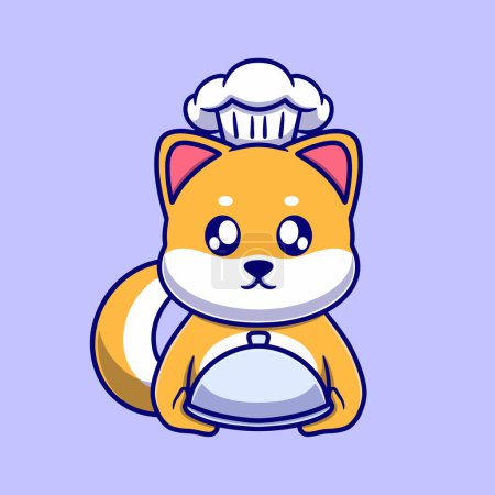 Cute Chef Shiba Inu Cartoon Vector Icon Illustration. Animal Nature Icon Concept Isolated Premium Vector. Flat Cartoon Style