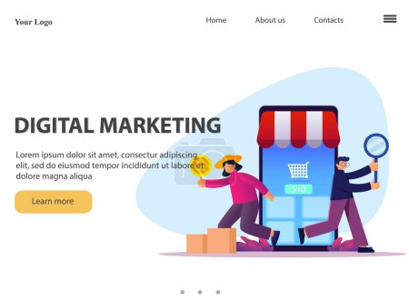 Illustration for Set of web page design templates for online shopping, digital marketing, teamwork, business strategy, and analysis. Modern vector illustration concept for website development. - Royalty Free Image