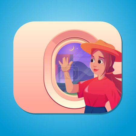 Illustration for A woman goes traveling while on a plane - Royalty Free Image