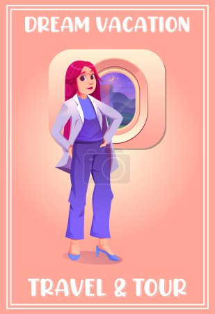 Téléchargez les illustrations : Affiche vectorielle médecin femme dans un avion illustration de personnage mignon - en licence libre de droit