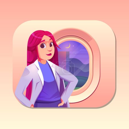 Téléchargez les illustrations : Vecteur médecin femme dans un avion mignon personnage illustration - en licence libre de droit