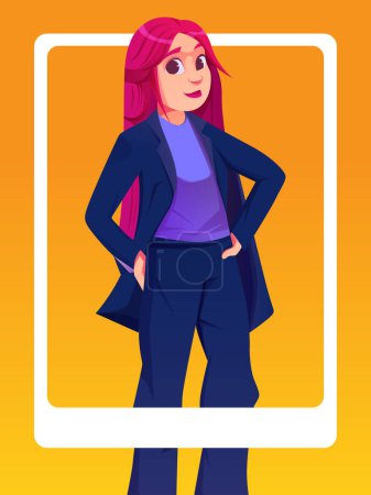 Illustration for Young modern woman character set. Work, education and shopping concept. Beautiful female character - Royalty Free Image