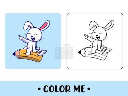 Ilustración de Libro para colorear conejo. Lindo personaje de dibujos animados. educación para niños - Imagen libre de derechos