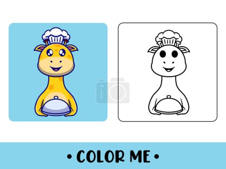 Illustration for Coloring book giraffe chef. Cute cartoon character. education for kids - Royalty Free Image