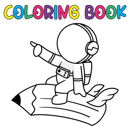 Illustration for Coloring book cute astronaut with pencil - vector illustration. - Royalty Free Image