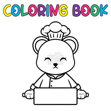 Illustration for Coloring book cute chef panda bear - vector illustration. - Royalty Free Image