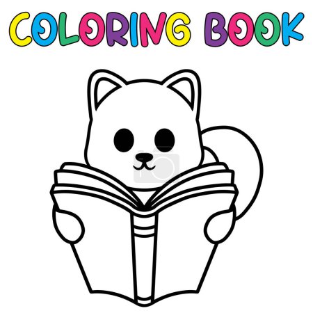 Illustration for Coloring book cute dog reading book - vector illustration. - Royalty Free Image