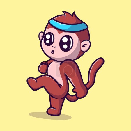 Illustration for Cute monkey playing karate cartoon vector icon illustration - Royalty Free Image