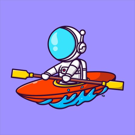 Téléchargez les illustrations : Mignon astronaute bateau pagaie dessin animé vectoriel icône illustration pour vous passe-temps - en licence libre de droit