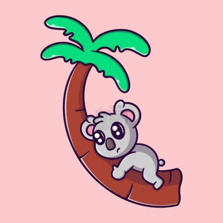 Téléchargez les illustrations : Mignon koala escalade arbre dessin animé vecteur icône illustration - en licence libre de droit
