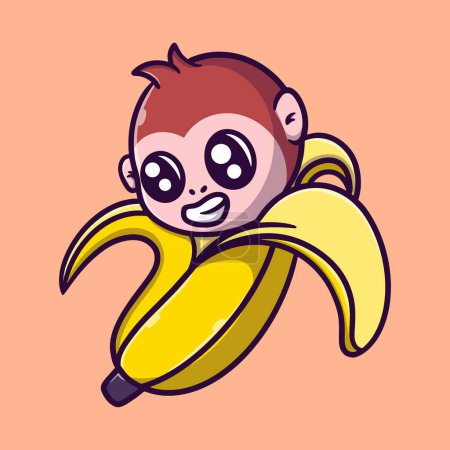 Illustration for Cute banana ape cartoon vector icon illustration for business - Royalty Free Image