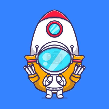 Illustration for Cute astronaut carrying a bag in which there is a spaceship cartoon vector icon illustration - Royalty Free Image
