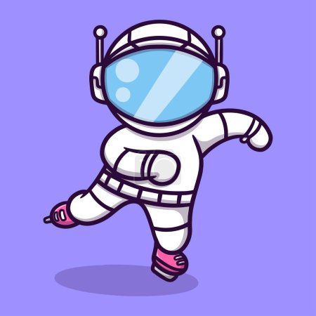Ilustración de Un lindo astronauta juega patinaje sobre hielo ilustración vector de dibujos animados icono - Imagen libre de derechos