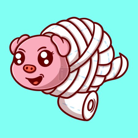 Illustration for Cute pig with tissue on his body cartoon vector icon illustration - Royalty Free Image