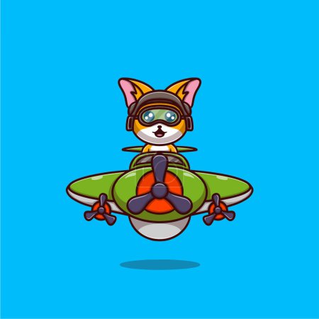Illustration for Cute cat riding plane vector icon illustration - Royalty Free Image