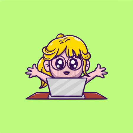 Téléchargez les illustrations : Personnes mignonnes avec illustration icône vectorielle ordinateur portable - en licence libre de droit