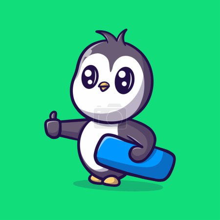 Illustration for Cute penguin with surfing board vector icon illustration - Royalty Free Image