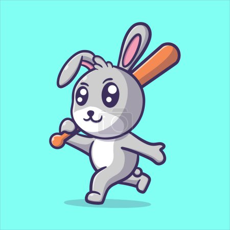 Illustration for Cute rabbit playing baseball cartoon vector icon illustration sport activities - Royalty Free Image