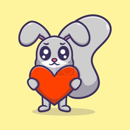 Téléchargez les illustrations : Écureuil mignon tenant amour ballon dessin animé vecteur icône illustration - en licence libre de droit