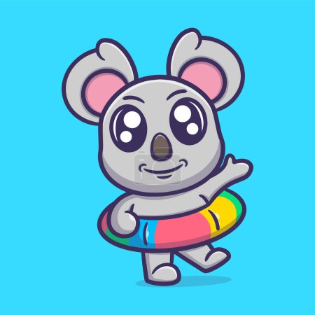 Téléchargez les illustrations : Mignon koala portant la bouée de pneu illustration vectorielle de dessin animé pour les entreprises - en licence libre de droit
