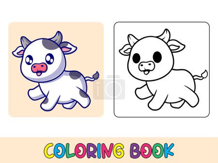 Ilustración de Libro de vectores para colorear actividad animal. Libro para colorear animal lindo para la educación vaca linda ilustración en blanco y negro - Imagen libre de derechos