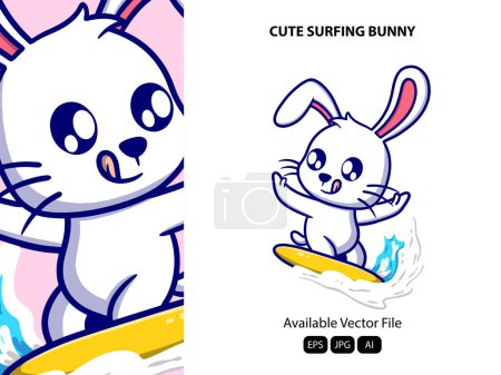Illustration for Vector cute surfing bunny cartoon vector icon illustration. animal nature icon concept isolated premium vector. - Royalty Free Image