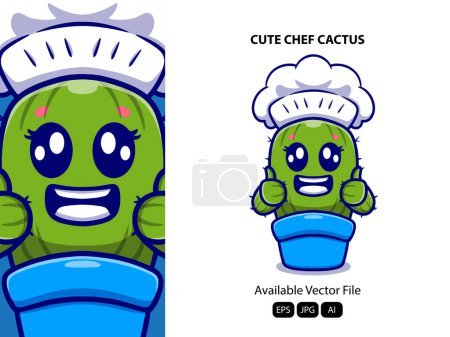 Illustration for Vector cute chef cactus cartoon vector icon illustration. animal nature icon concept isolated premium vector. - Royalty Free Image
