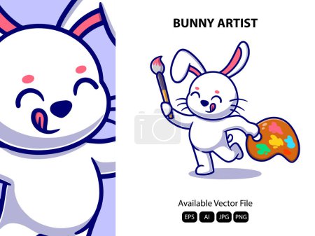 Illustration for Vector cute bunny artist cartoon vector icon illustration. animal nature icon concept isolated premium vector. - Royalty Free Image