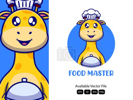 Téléchargez les illustrations : Mignon chef girafe dessin animé icône illustration pour la nourriture d'affaires - en licence libre de droit