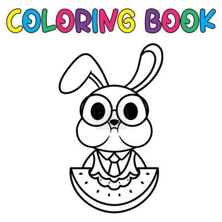 Illustration for Coloring book cute animal for education cute bunny black and white illustration - Royalty Free Image