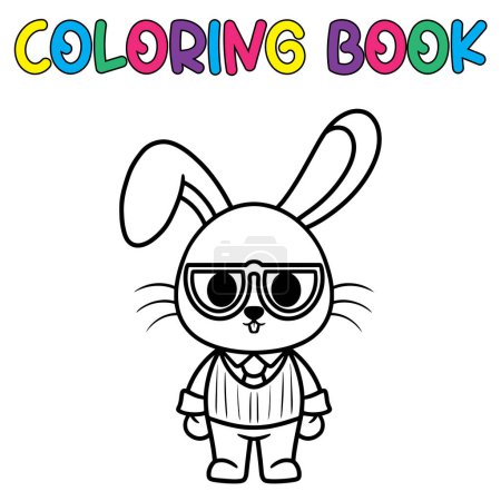 Téléchargez les illustrations : Illustration de livre de coloriage de lapin kawaii dessinée à la main vectorielle - en licence libre de droit