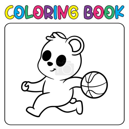 Téléchargez les illustrations : Vecteur mignon panda jouer basket-ball pour enfants coloriage illustration icône vectorielle - en licence libre de droit