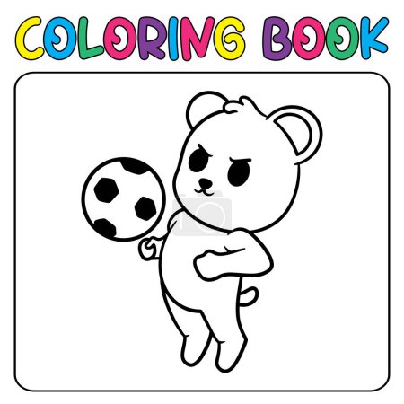 Téléchargez les illustrations : Vecteur mignon panda jouer au football pour enfants coloriage illustration icône vectorielle - en licence libre de droit