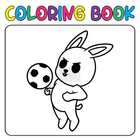 Illustration for Vector cute bunny playing football for children's coloring page vector icon illustration - Royalty Free Image