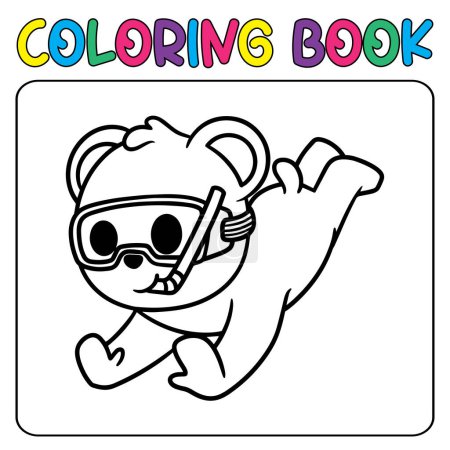 Téléchargez les illustrations : Vecteur mignon panda de plongée pour coloriage des enfants illustration icône vectorielle - en licence libre de droit