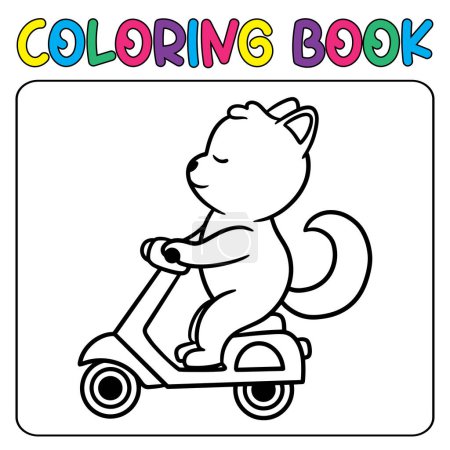 Ilustración de Vector lindo perro montar scooter para colorear ilustración del icono del vector de página de los niños - Imagen libre de derechos