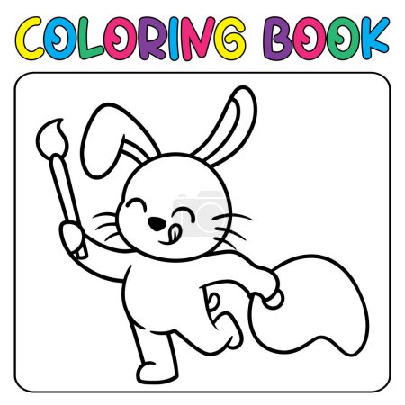 Ilustración de Vector lindo conejito artista d para colorear ilustración de vectores de página de los niños icono - Imagen libre de derechos