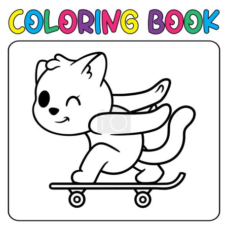 Illustration for Vector cute dog playing skateboard for children's coloring page vector icon illustration - Royalty Free Image