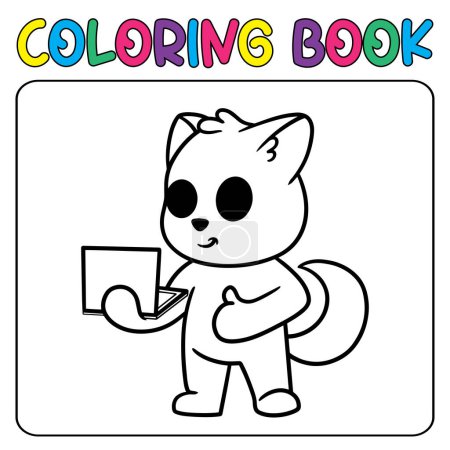 Ilustración de Vector lindo perro con un ordenador portátil para colorear ilustración de vectores de página de los niños icono - Imagen libre de derechos